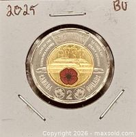 Reverse of 2025 coloured $2 Tomb of the Unknown Soldier coin in 2x2 holder