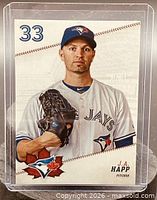 Front of 2017 J.A. Happ Blue Jays baseball card in sleeve