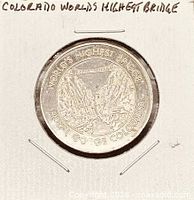 Obverse of nickel souvenir medallion showing Royal Gorge Bridge and text