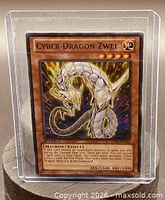 Front of Cyber Dragon Zwei card in sleeve showing stats and artwork