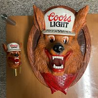 Front view showing both Beer Wolf wall sign and beer tap handle together