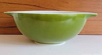 Side profile of verde green Pyrex Cinderella bowl