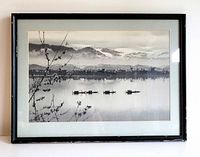 Full view of framed Asian landscape print