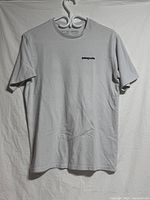 Front full view of Patagonia light grey t-shirt on hanger