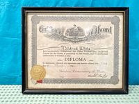 Front view of framed 1941 Honolulu Conservatory of Music diploma certificate showing full design, gold seal, signature, frame