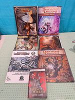 All seven books laid out for identification