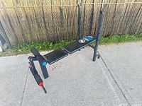 Full view of York 0189 bench showing backrest, barbell rack and leg developer