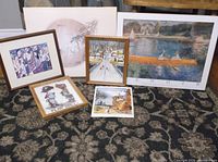Group view showing all six framed artworks