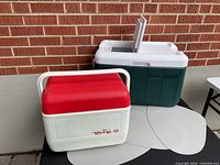Both coolers closed, showing exterior colors and sizes