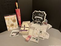 Group shot of all wedding items displayed