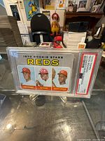 Front view of PSA-slabbed 1970 Topps Reds Rookie Stars card
