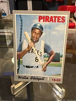 Front view of card on stand showing image, team and player name