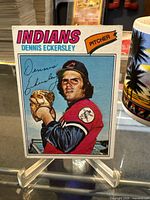 Front of the Dennis Eckersley 1977 Topps #525 card on stand