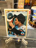Front view of 1978 Topps Rod Carew card on stand