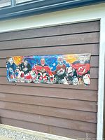Full view of mounted NHL goalie poster on wall