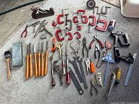 Full layout of all mixed tools on floor