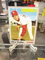 Front of 1970 Topps Steve Carlton card on stand