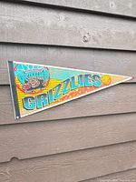 Full view of triangular Vancouver Grizzlies felt pennant displayed on wall