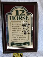 Front view of framed 12 Horse Ale mirror showing graphics and condition