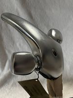 Front perspective of Grohe satin faucet showing handle and spout