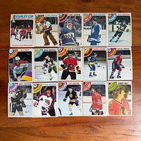 Overview of all 15 1977-78 O-Pee-Chee cards laid out in three rows