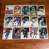 All 15 1977-78 O-Pee-Chee hockey cards arranged in three rows