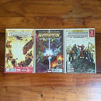 Front view of all three Guardians of the Galaxy comic books side by side