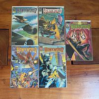 All five Hawkworld comics laid out