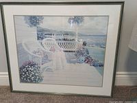Full view of framed print under glass