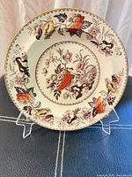 Front view of floral transferware plate