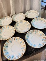 Group of eight matching saucers top view