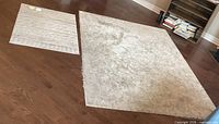 Area and accent rugs laid out on floor to show size comparison and color