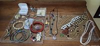 Full tray showing entire assortment of vintage costume jewellery pieces