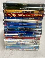 Stack of DVD spines showing 14 titles