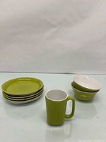 Front view of all seven dinnerware pieces