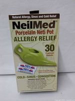 Front of sealed NeilMed porcelain neti pot allergy relief box
