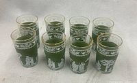 All eight tumblers front view