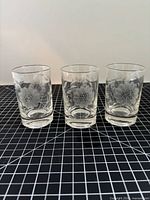 Three Corn Flower etched tumblers front view