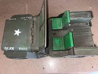 Top view of olive green G.I. Joe 7000 jeep showing seats and interior