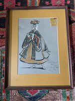 Full view of framed Francis Dafoe costume drawing