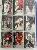 Nine Parkhurst hockey cards in binder page featuring various NHL players