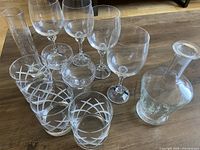 Group view of all eleven glass pieces on table
