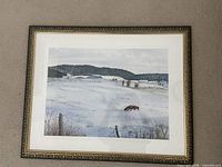 Framed painting showing image, mat and decorative frame