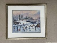 Overall view of framed print, mat and frame visible