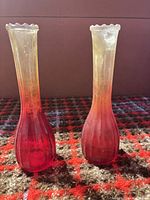 Two amberina bud vases front view