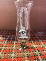 Full view of hurricane glass showing Mark Twain River Boat graphic