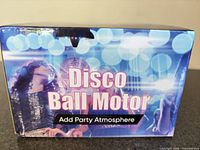 Front of box showing product name Disco Ball Motor