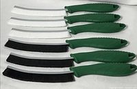 All six green-handled crevice brushes, three black bristles three white bristles