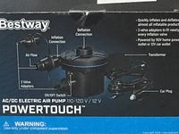 Front box view showing brand, model, power specifications and accessories