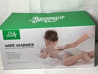 Front of Chef Handy wipe warmer box showing product and baby graphic